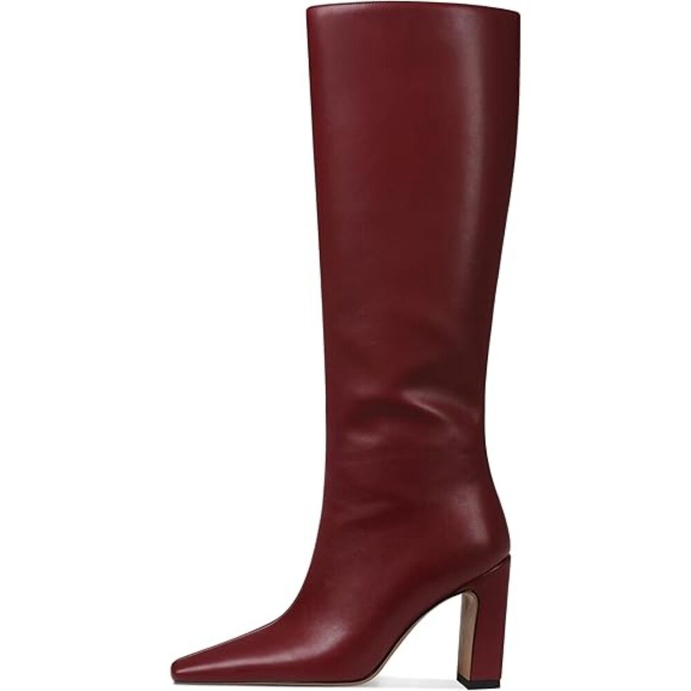 Women's Dark Red Square Toe Knee High with Side Zipper Fashion Elastic Tall Boot